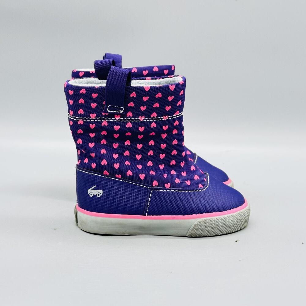 See Kai Run Boots Toddler Girls 5 Purple Heart Print Faux Fur Lined Snow Winter